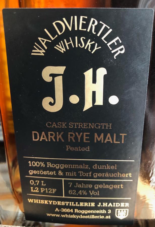 Waldviertler Whisky J.H. Dark Rye Malt Peated 62.4% 700ml