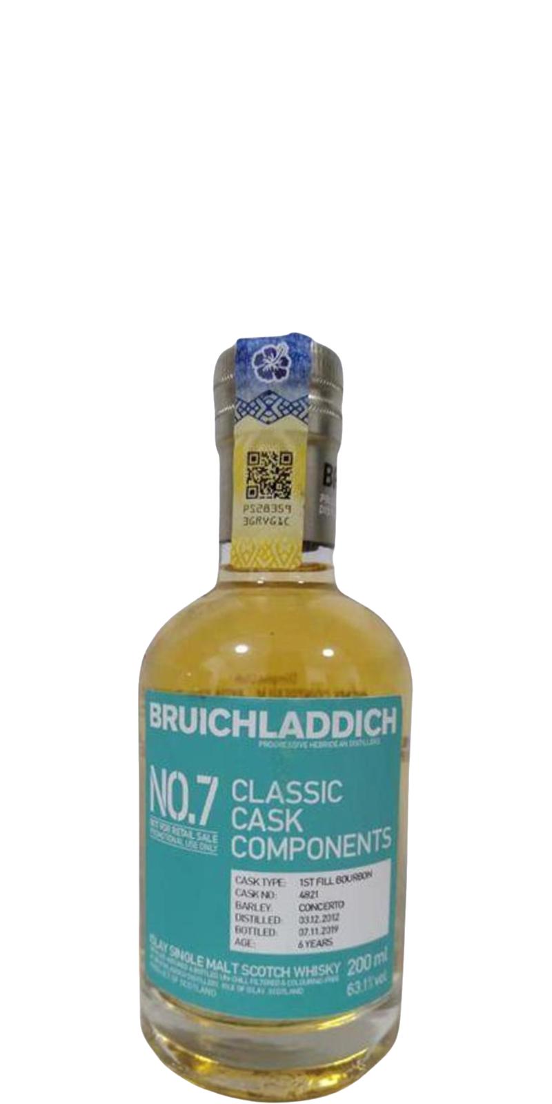 Bruichladdich 2012 Classic Cask Components No. 7 1st Fill Bourbon 4821 63.1% 200ml