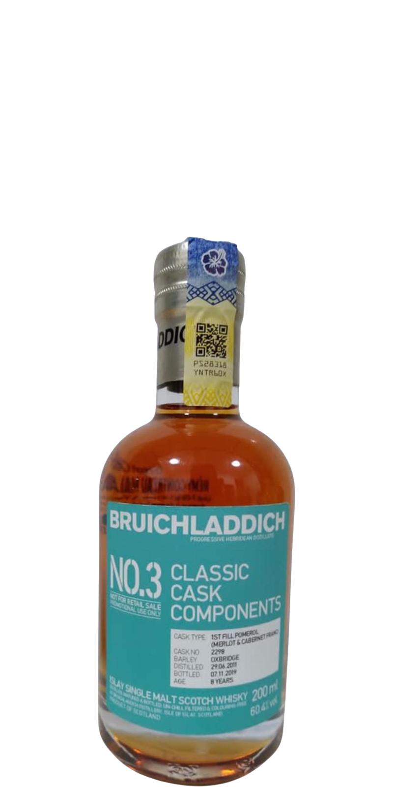 Bruichladdich 2011 Classic Cask Components No. 3 1st Filled Pomerol Merlot Cabetner Franc 2298 60.4% 200ml
