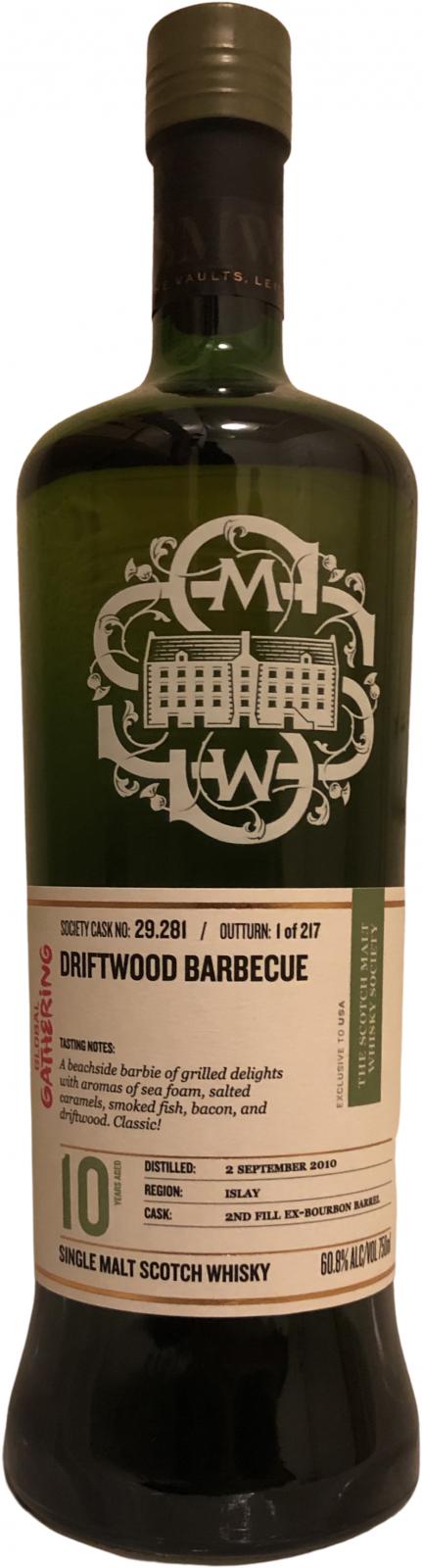 Laphroaig 2010 SMWS 29.281 Driftwood Barbecue Second Fill Bourbon Barrel The Global Gathering 2021 60.8% 750ml
