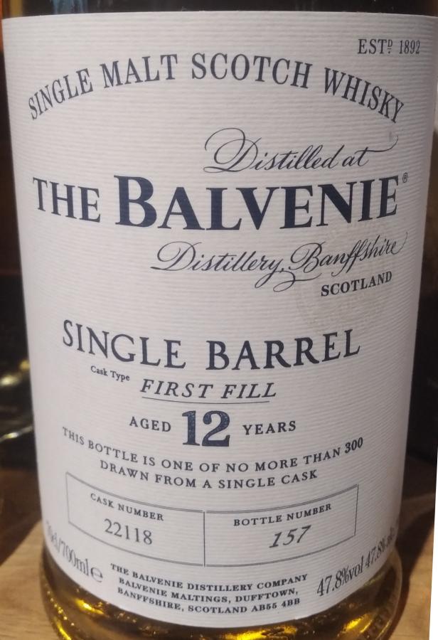 Balvenie 12yo 1st Fill Ex-Bourbon Barrel #22118 47.8% 700ml