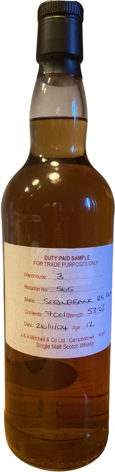 Springbank 2004 Duty Paid Sample For Trade Purposes Only Refill Sherry Butt 53% 700ml