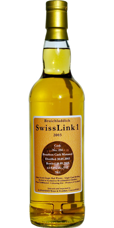 Bruichladdich 2003 AxWD Swiss Link 1 Bourbon Cask #254 63.9% 700ml