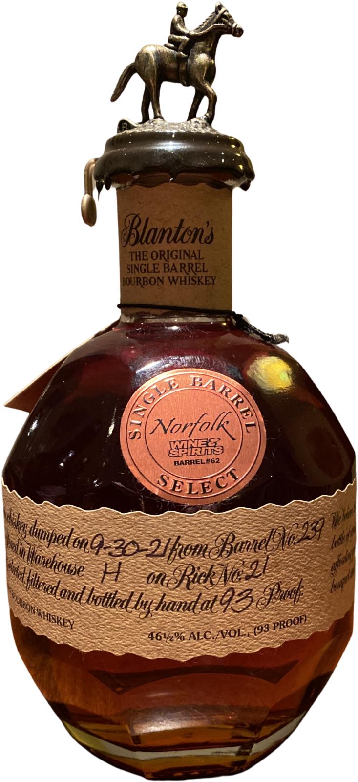 Blanton's The Original Single Barrel Bourbon Whisky #4 Charred American Oak Barrel Norfolk Wine & Spirits 46.5% 750ml