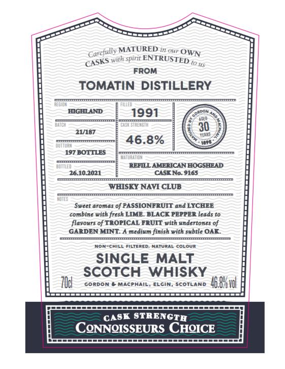 Tomatin 1991 GM Refill American Hogshead Whisky NAVI CLUB 46.8% 700ml