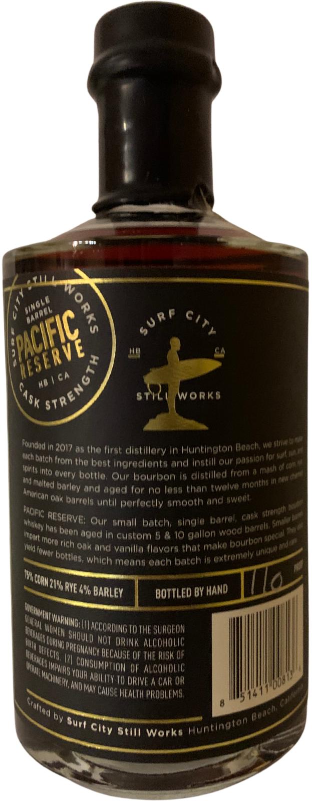 Surf City Still Works Pacific Reserve Cask Strength Bourbon