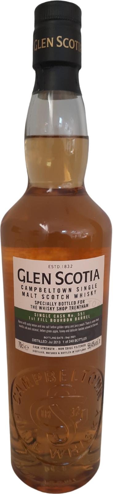 Glen Scotia 2013 Limited Edition single cask 1st fill Bourbon Barrel The Whisky Shop Trentham 59.4% 700ml