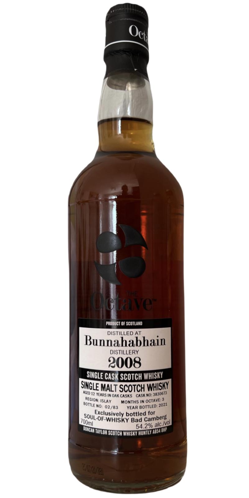 Bunnahabhain 2008 DT The Octave 12yo in Oak Casks 3 Month in Octave Soul of Whisky 54.2% 700ml