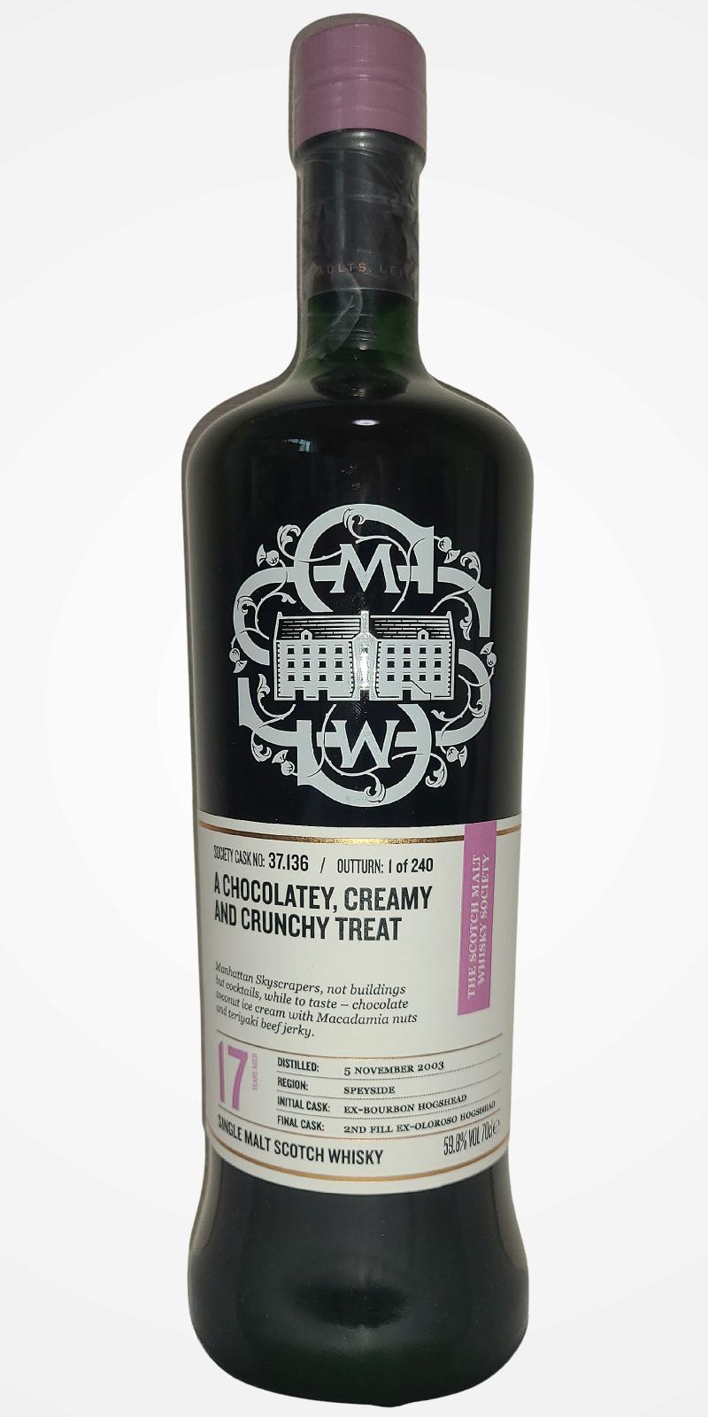 Cragganmore 2003 SMWS 37.136 A chocolatey creamy and crunchy treat 2nd Fill Ex-Oloroso Hogshead Finish 59.8% 700ml
