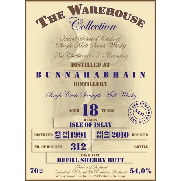 Bunnahabhain 1991 WW8 The Warehouse Collection Refill sherry butt 5447 54% 700ml