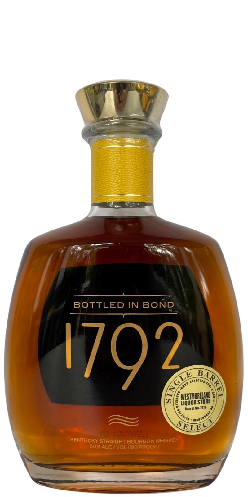1792 Bottled in Bond Single Barrel Select New charred white oak Westmoreland Liquor Store 50% 750ml