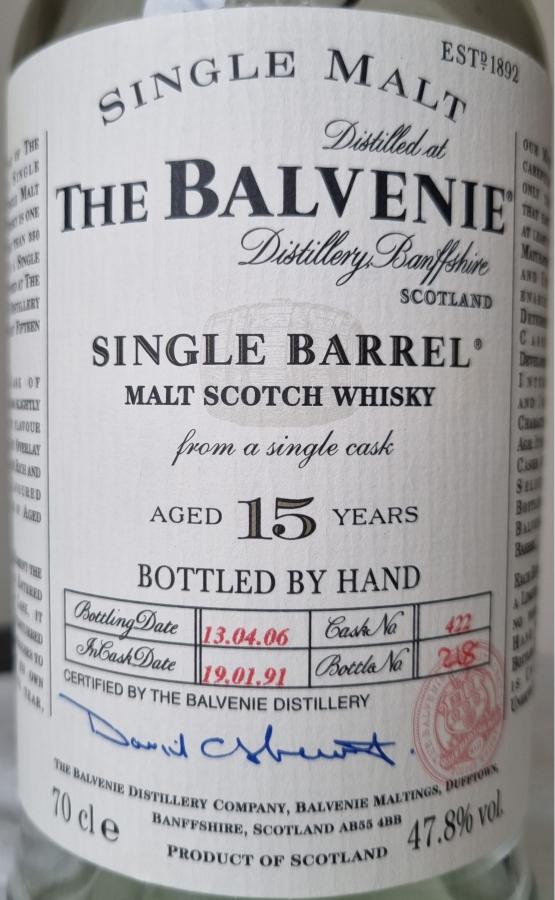 Balvenie 15yo Single Barrel 1st Fill Ex-Bourbon Barrel 47.8% 700ml