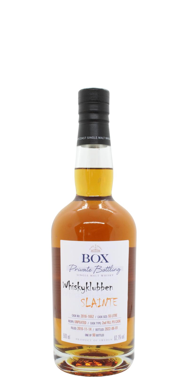Box 2016 WSla 2nd fill PX Cask Whiskyklubben Slainte 62.1% 500ml