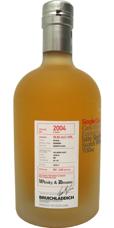 Bruichladdich 2004 Micro-Provenance Series Bourbon Calvados Cask Finish #002 Whisky & Dreams First Spring Bottling 55.8% 700ml