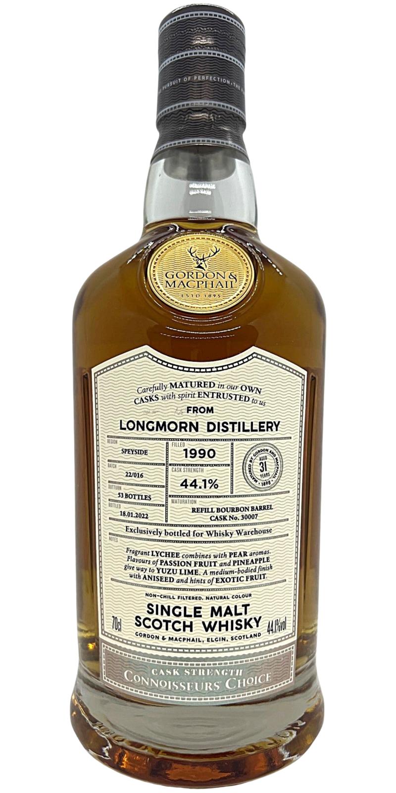 Longmorn 1990 GM Connoisseurs Choice Refill Bourbon Barrel Whiskywarehouse Belgium 44.1% 700ml