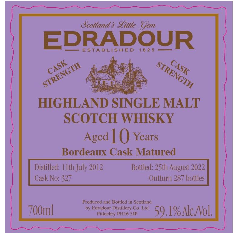 Edradour 2012 Bordeaux Cask Matured Bordeaux Cask 59.1% 700ml