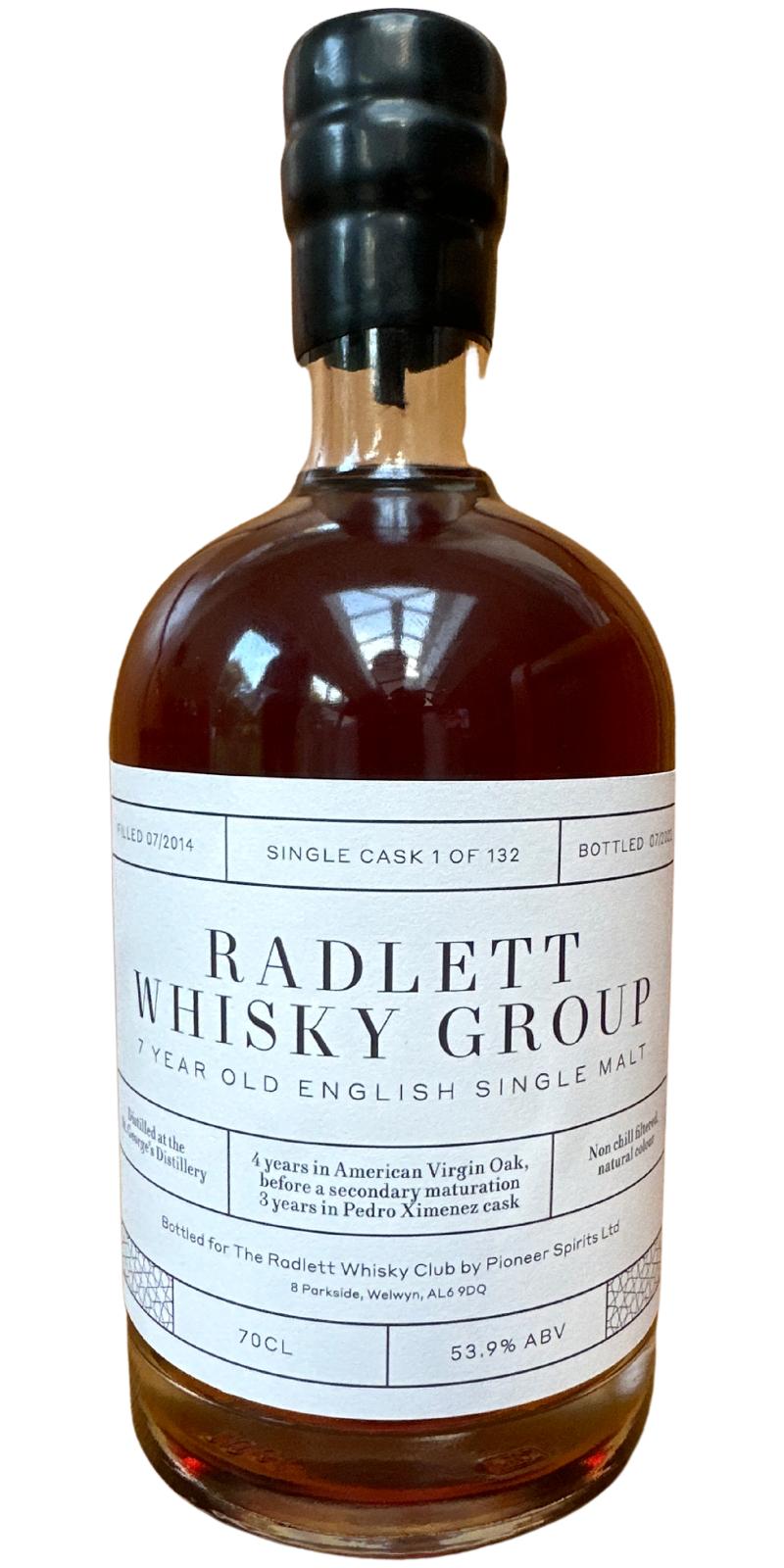The English Whisky 2014 UD Single Cask Bottling American Virgin Oak and Pedro Ximinez Radlett Whisky Club 53.9% 700ml