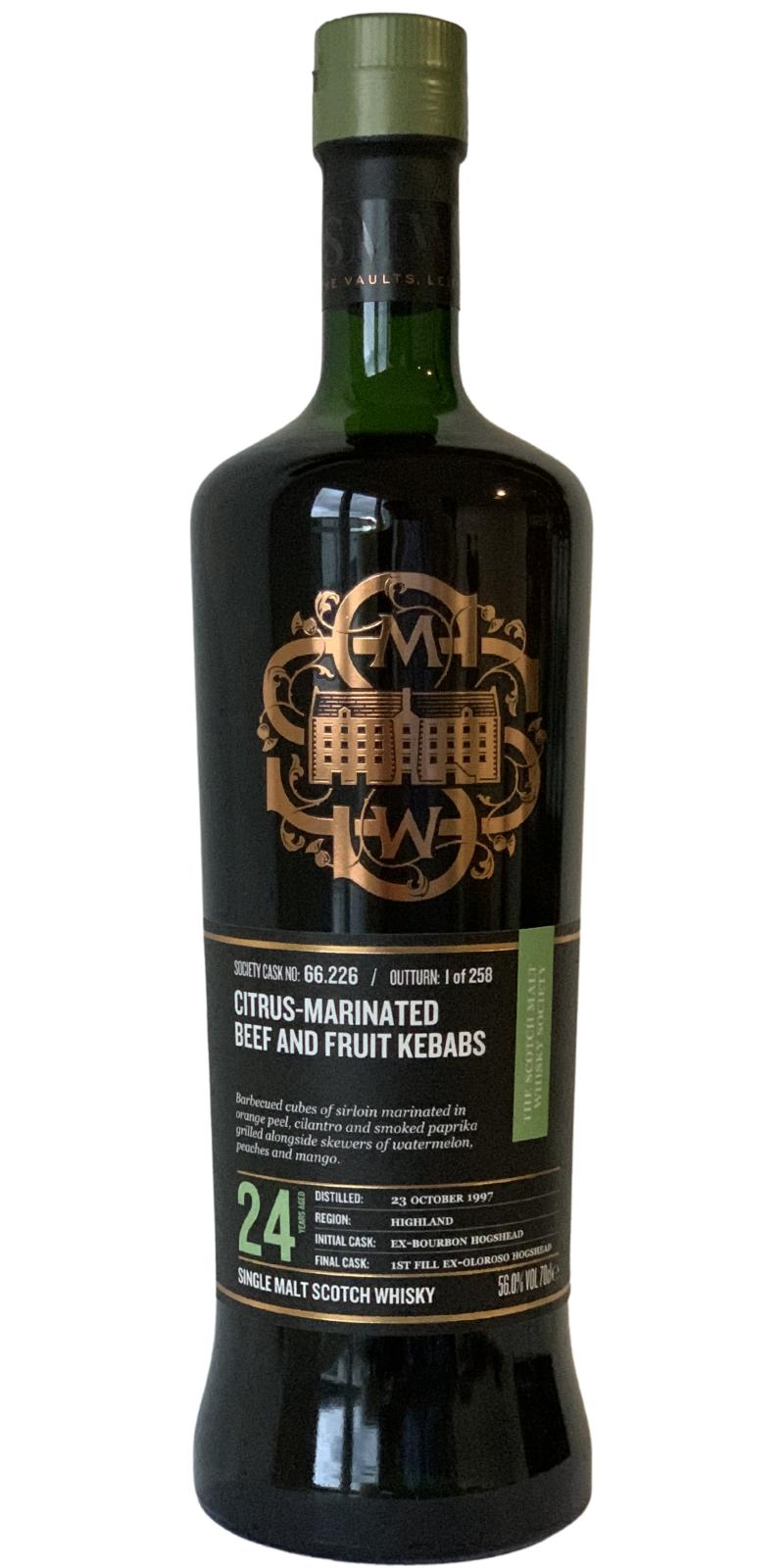Ardmore 1997 SMWS 66.226 Citrus-marinated beef and fruit kebabs 1st Fill Ex-Oloroso Sherry Hogshead Finish 56% 700ml