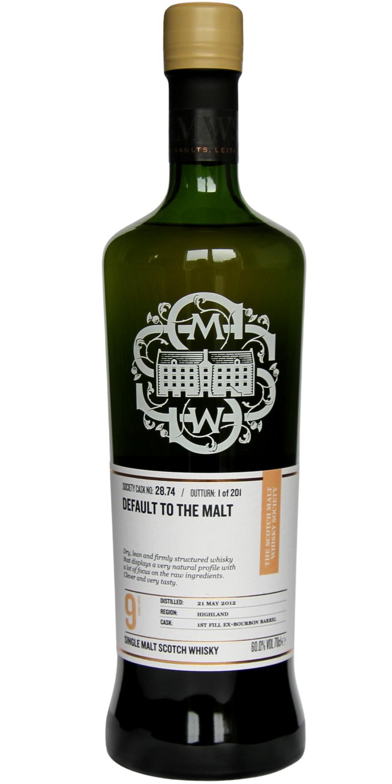 Tullibardine 2012 SMWS 28.74 Default to the malt 1st Fill Bourbon Barrel 60% 700ml