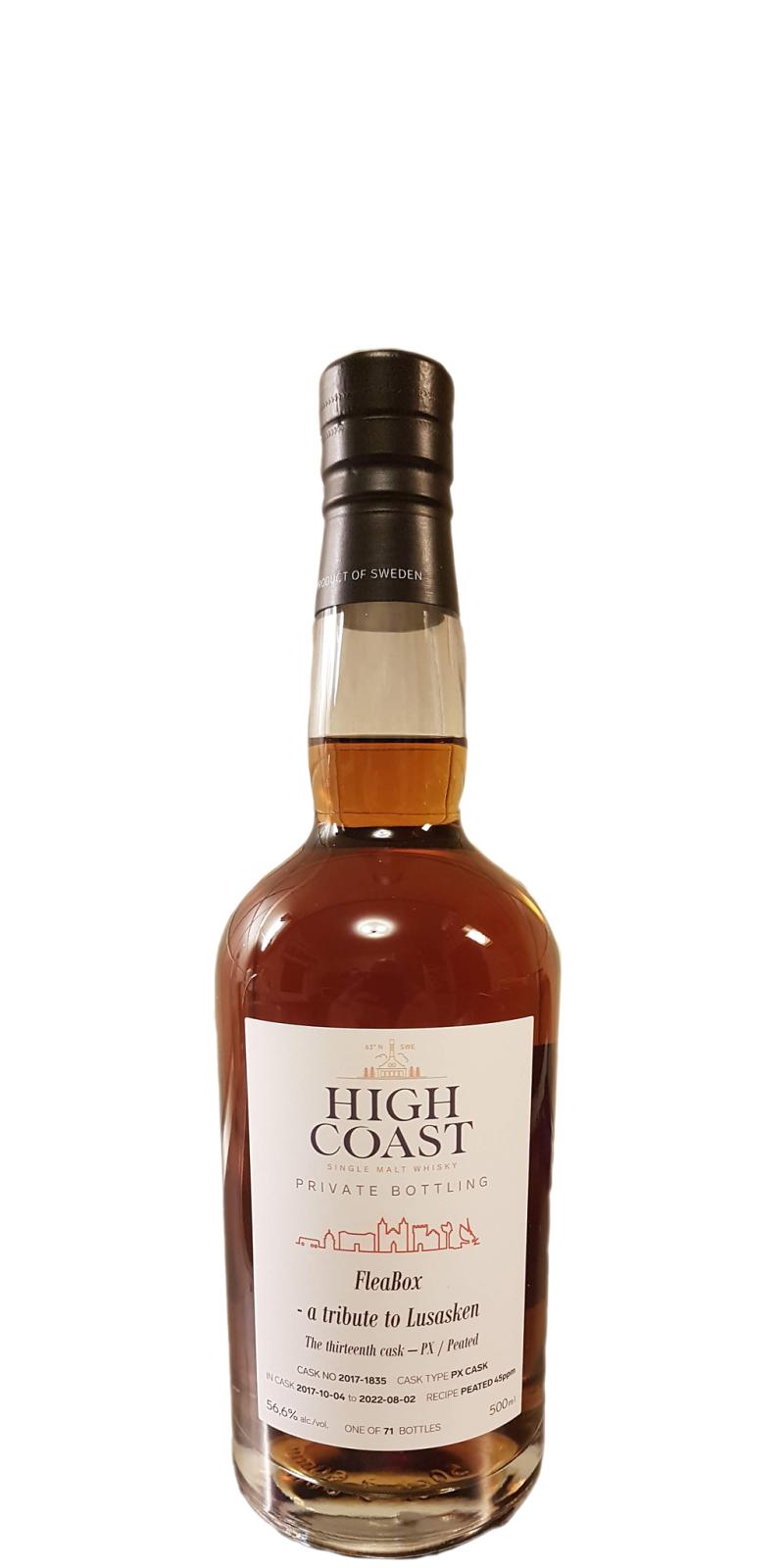 High Coast 2017 Private Bottling Peated PX Cask Fleabox A tribute to Lusasken 56.6% 500ml