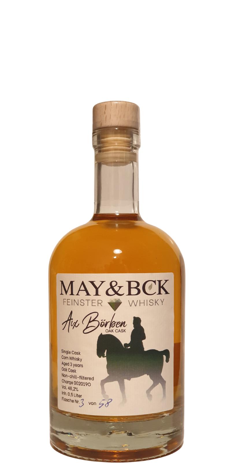 May & Bck 2019 Aix Borben Oak Corn Whisky 30 litres German oak 2nd fill 48.2% 500ml