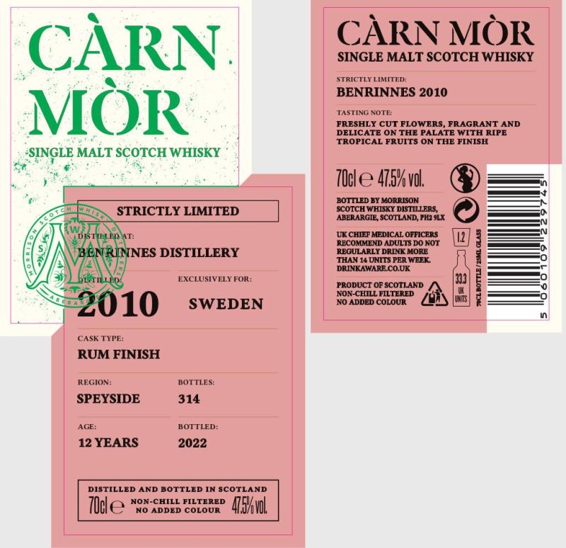 Benrinnes 2010 MSWD Carn Mor Strictly Limited Rum Finish Sweden 47.5% 700ml