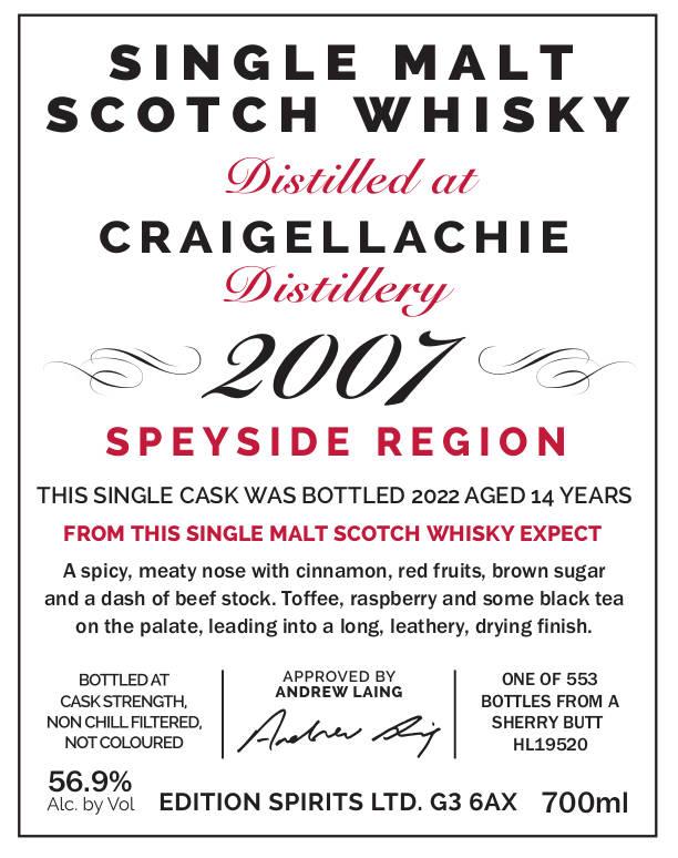 Craigellachie 2007 ED The 1st Editions Sherry Butt 56.9% 700ml