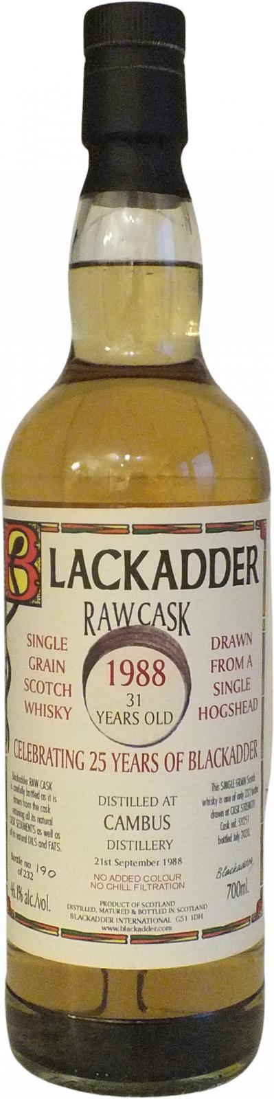 Cambus 1988 BA Raw Cask Hogshead Celebrating 25yo of Blackadder 46.1% 750ml