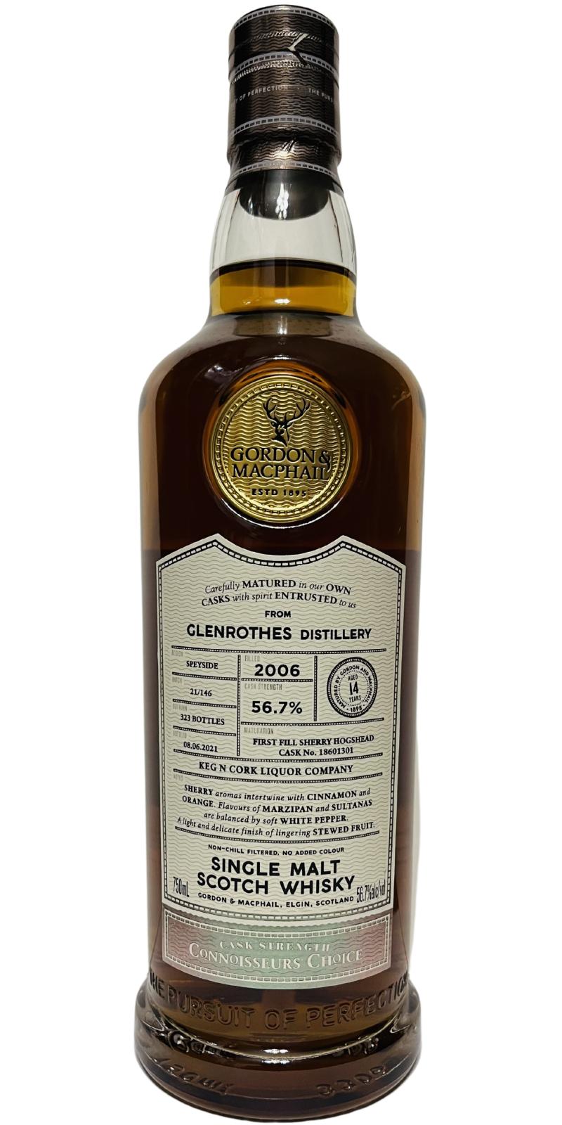 Glenrothes 2006 GM Connoisseurs Choice Cask Strength 1st Fill Sherry Hogshead Keg N Cork Liquor Company 56.7% 750ml