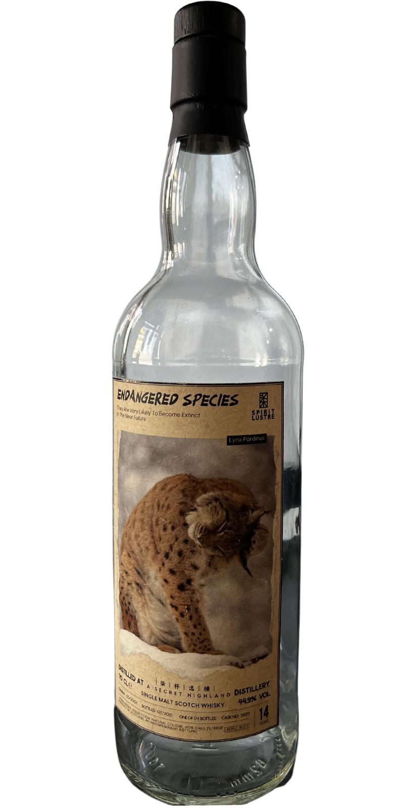 Secret Highland Distillery 2007 TWA Endangered Species Refill Butt Whisky Lustre 44.9% 700ml