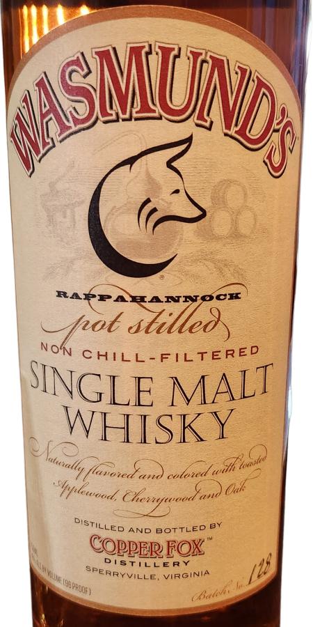 Wasmund's Single Malt Whisky Applewood Cherrywood and Oak 48% 750ml