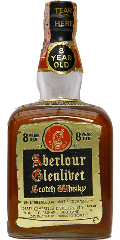 Aberlour 8yo Campbell's Distillery cubic bottle small cork neck label 8yo Rinaldi 50% 750ml