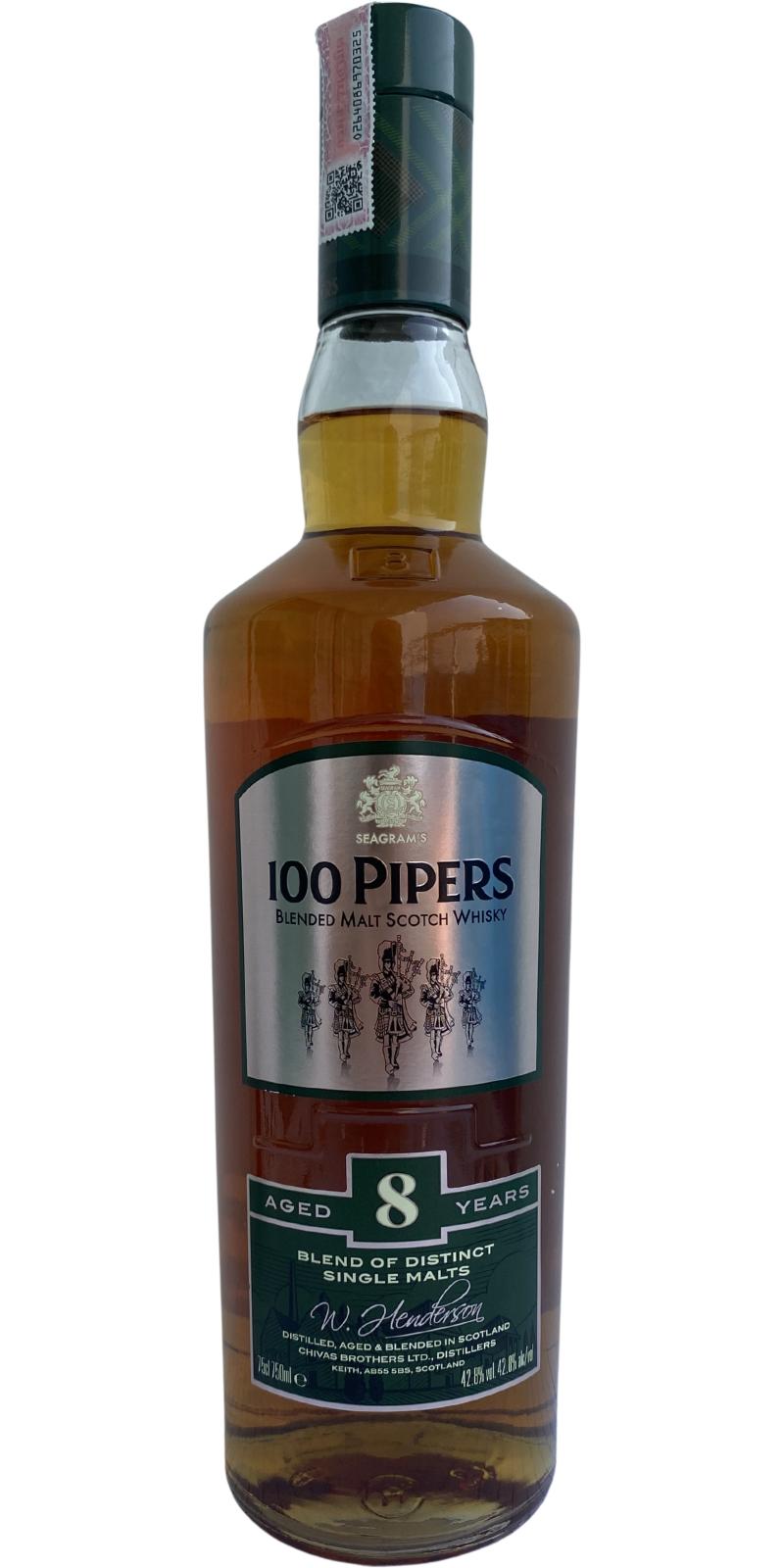 100 Pipers 8yo Blended Malt Scotch Whisky 42.8% 750ml