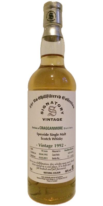 Cragganmore 1992 SV The Un-Chillfiltered Collection Bourbon Barrels 1471 + 72 46% 700ml