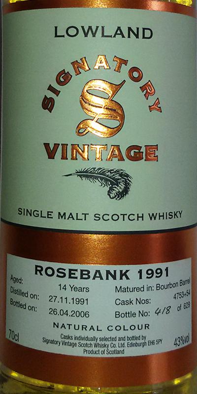 Rosebank 1991 SV Vintage Collection Bourbon Barrel 4753 + 54 43% 700ml