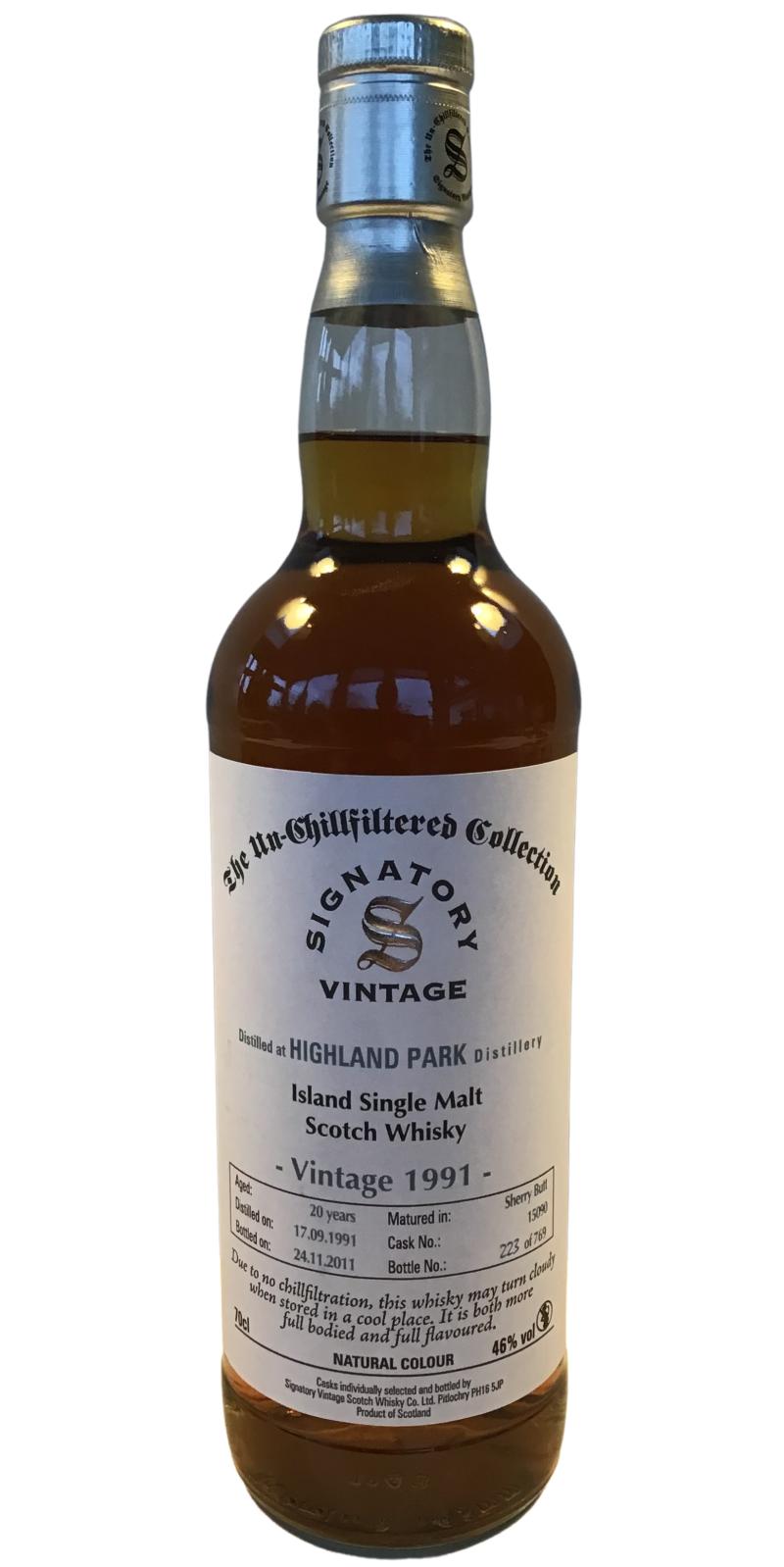 Highland Park 1991 SV The Un-Chillfiltered Collection Sherry Butt 15090 46% 700ml