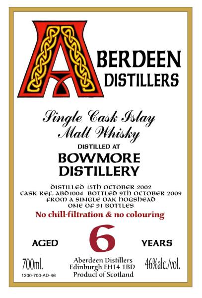 Bowmore 2002 BA Aberdeen Distillers Hogshead ABD 1004 46% 700ml