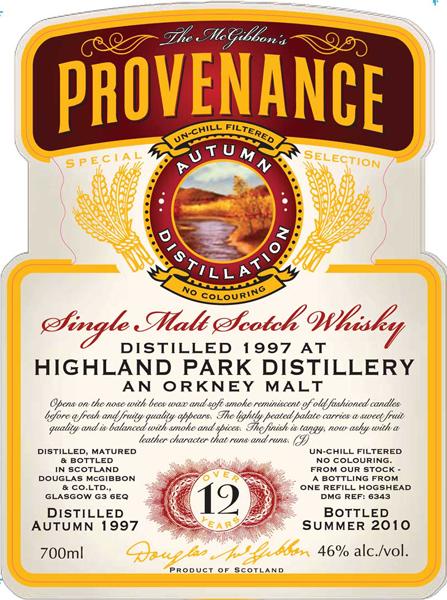 Highland Park 1997 McG McGibbon's Provenance Refill Hogshead DMG 6343 46% 700ml