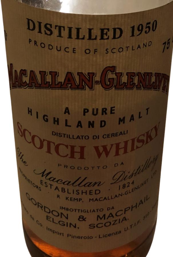 Macallan 1950 GM Macallan-Glenlivet A Pure Highland Malt Sherry Wood Import Pinerolo 40% 750ml