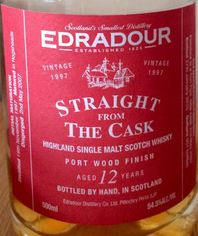 Edradour 1997 Straight From The Cask Port Wood Finish Hogshead and 2.75yo in Port Pipe 54.5% 500ml