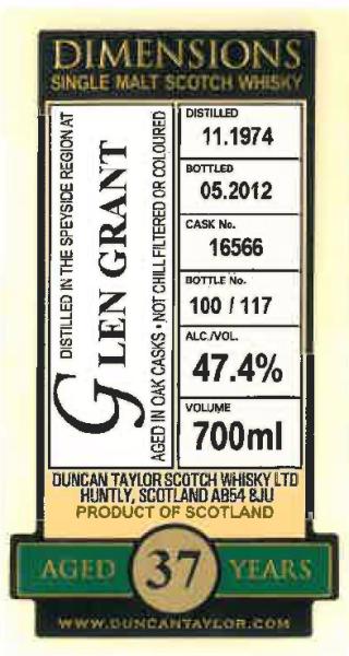 Glen Grant 1974 DT Dimensions Oak Cask 16566 47.4% 700ml
