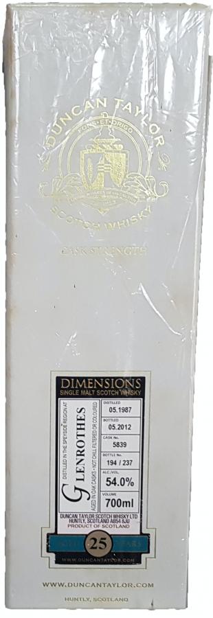 Glenrothes 1987 DT Dimensions 5839 54% 700ml
