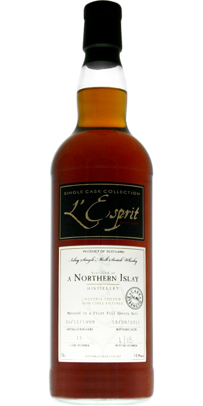 A Northern Islay Distillery 1990 WRh L'Esprit Single Cask Collection 1st Fill Sherry Butt 13 54.4% 700ml