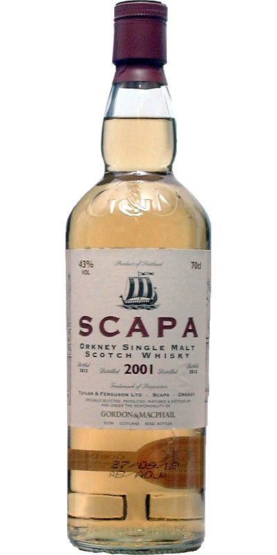 Scapa 2001 GM Licensed Bottling 1st Fill Bourbon Barrels 43% 700ml