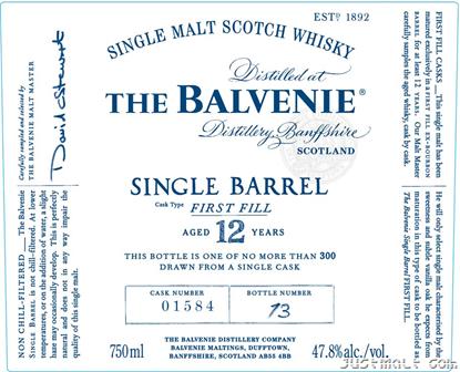 Balvenie 12yo Single Barrel 1st Fill Ex-Bourbon Cask 47.8% 750ml
