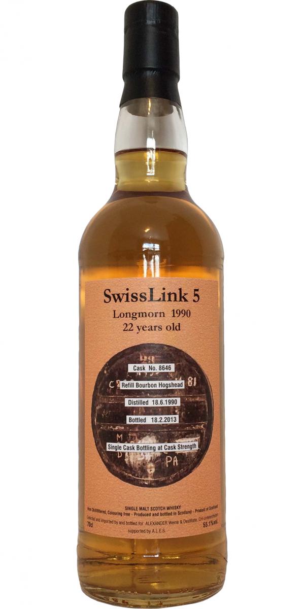 Longmorn 1990 AxWD Swiss Link 5 Refill Bourbon Hogshead #8646 55% 700ml
