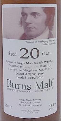 Longmorn 1992 TWB Burns Malt Sherry Hogshead 71773 55.5% 700ml