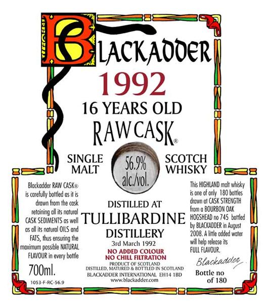 Tullibardine 1992 BA Raw Cask Bourbon Oak Hogshead 745 56.9% 700ml