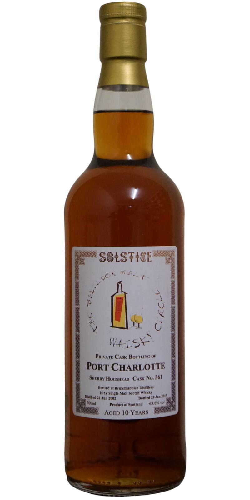 Port Charlotte 2002 #361 for Basildon Malt Whisky Circle 63.6% 700ml