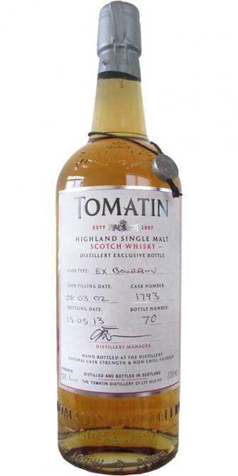 Tomatin 2002 Hand Bottled at the Distillery Ex-Bourbon Cask #1793 57.7% 700ml